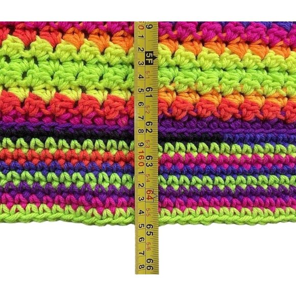 Afghan Crocheted Blanket Throw Halloween Stripe Orange Black Purple Handmade - Picture 7 of 7